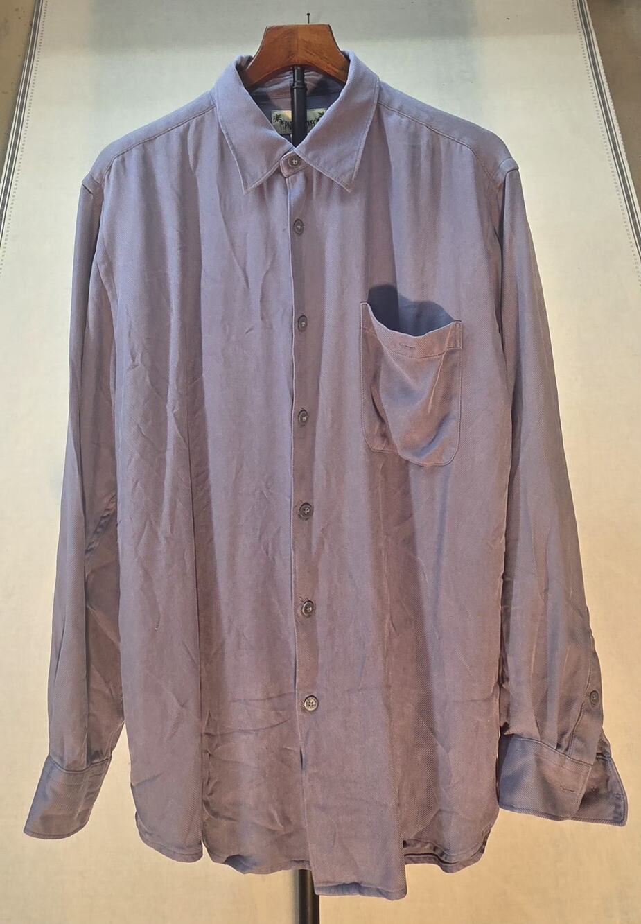 Vintage Paradise Cove 100% Silk Herringbone Shirt‎ Men's Large Blue Button Down